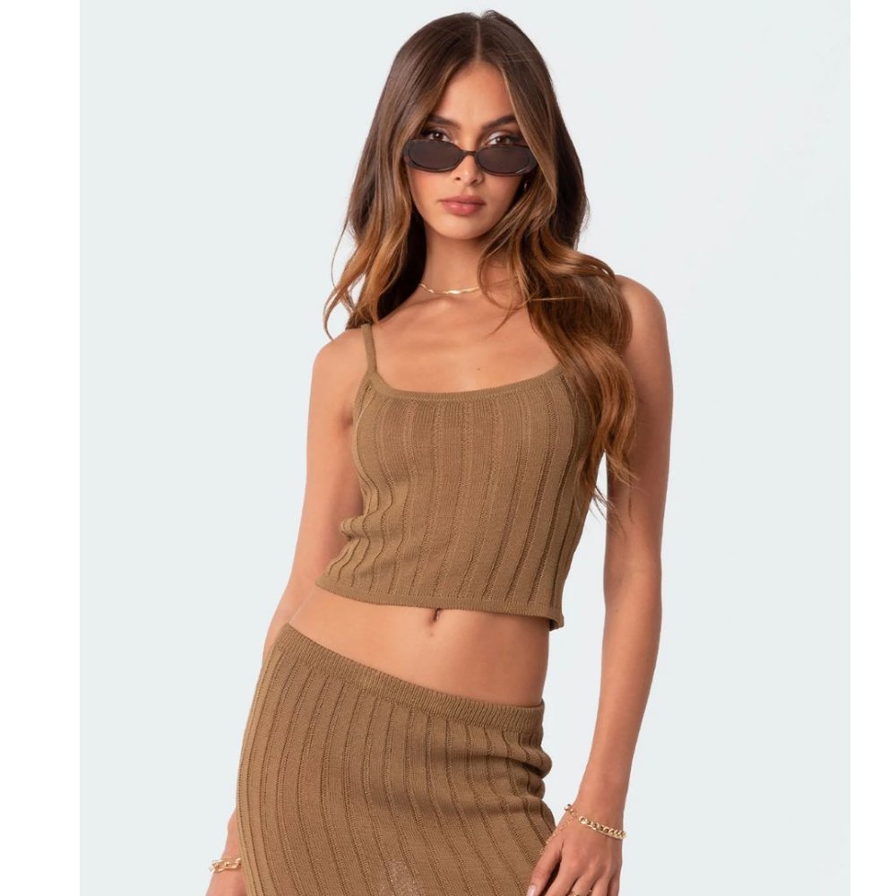Edikted - Quynh Knitted Tank Top - Olive - XSmall